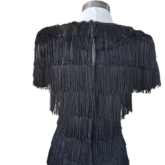 Iconic Vintage Black Fringe Flapper-style Dress Size 7/8 Roberta Short Sleeve - Picture 6 of 12